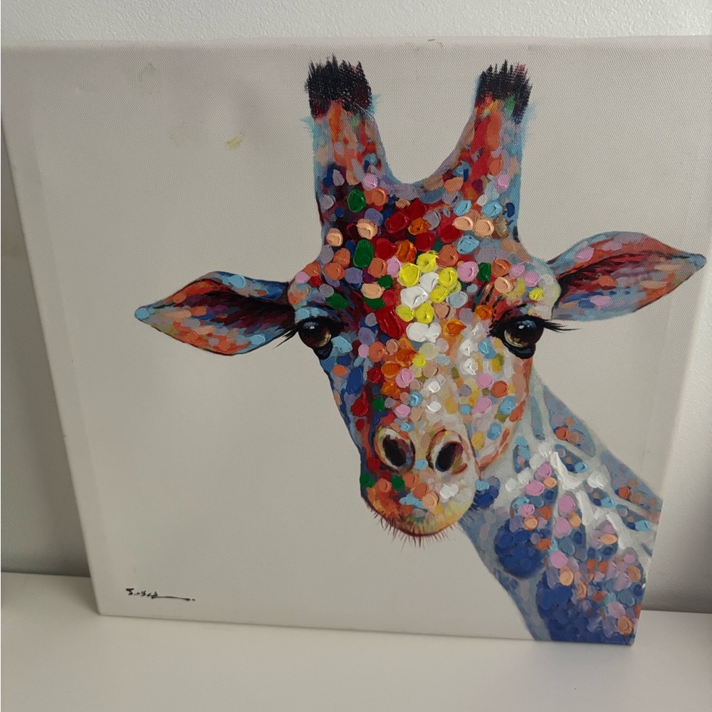 Marshalls Red and Pink Giraffe Painting Art